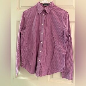Ralph Lauren Women's Purple Striped Button Down Shirt
